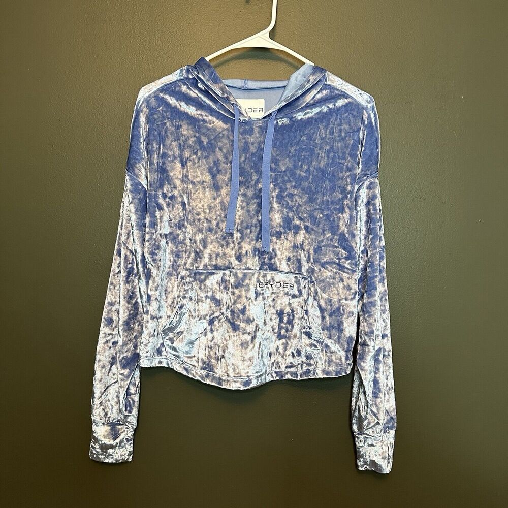 Spyder NWT Crushed Velvet Velour Blue Hoodie Pull On Sweater S Small
